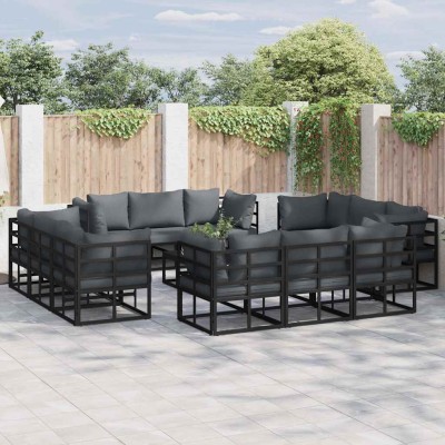 Conjunto de sofá de jardín con cojín 13 pcs Negro Aluminio