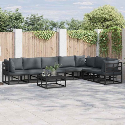Conjunto de sofá de jardín con cojín 8 pcs Negro Aluminio