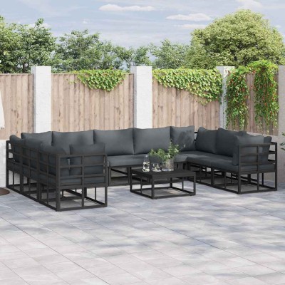 Conjunto de sofá de jardín con cojín 9 pcs Negro Aluminio