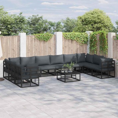 Conjunto de sofá de jardín con cojín 11 pcs Negro Aluminio