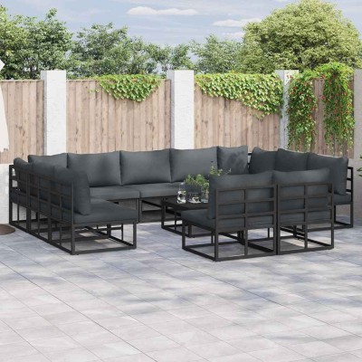 Conjunto de sofá de jardín con cojín 12 pcs Negro Aluminio