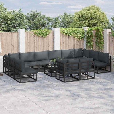 Conjunto de sofá de jardín con cojín 13 pcs Negro Aluminio
