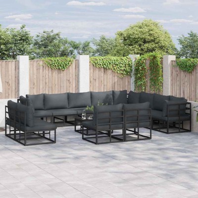 Conjunto de sofá de jardín con cojín 12 pcs Negro Aluminio