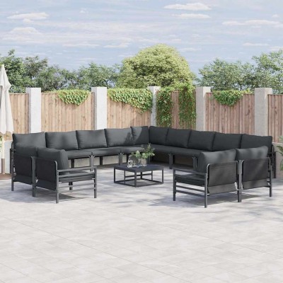 Conjunto de sofá de jardín 14 pcs Antracita Acero