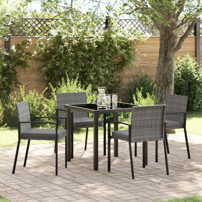 Conjunto de Comedor de Jardín 5 pcs Gris Poliratán