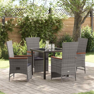 Conjunto de Comedor de Jardín con cojín 5 pcs Gris Poliratán