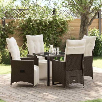 Conjunto de Comedor de Jardín con cojín 5 pcs Marrón Poliratán
