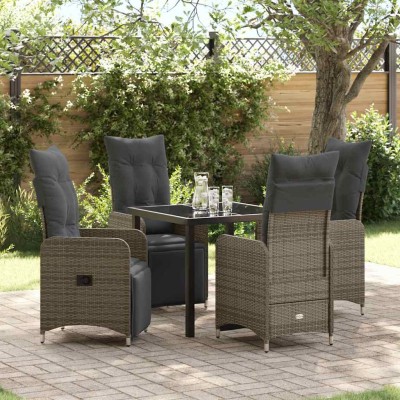 Conjunto de Comedor de Jardín con cojín 5 pcs Gris Poliratán