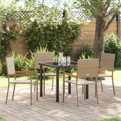 Conjunto de Comedor de Jardín 5 pcs Beige Poliratán