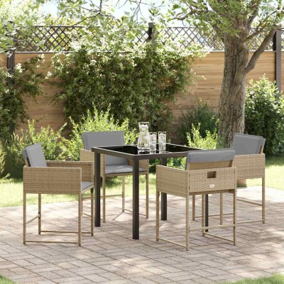 Conjunto de Comedor de Jardín con cojín 5 pcs Beige Poliratán