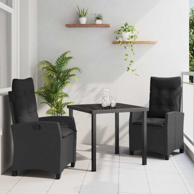 Conjunto de Comedor de Jardín 3 pcs Negro ratán sintético