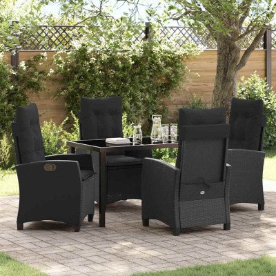 Conjunto de Comedor de Jardín 5 pcs Negro ratán sintético
