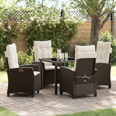 Conjunto de Comedor de Jardín 5 pcs Marrón ratán sintético