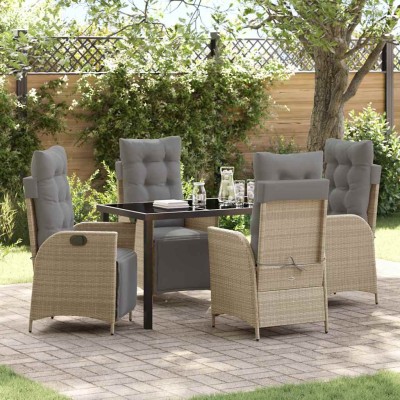 Conjunto de Comedor de Jardín 5 pcs Beige Poliratán