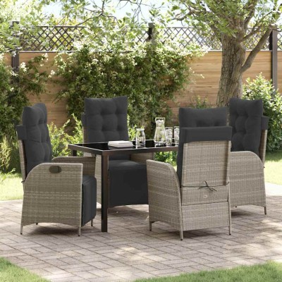 Conjunto de Comedor de Jardín 5 pcs Gris Claro Poliratán