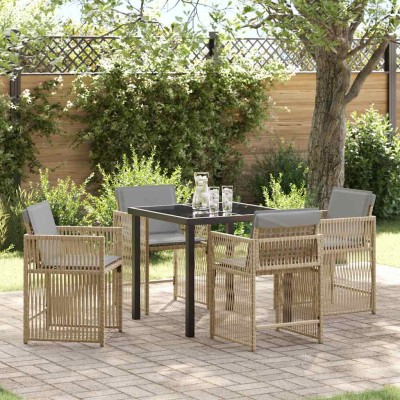 Conjunto de Comedor de Jardín 5 pcs Beige ratán sintético