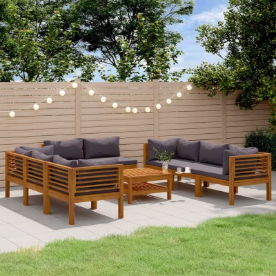 Muebles de jardín 9 pzas cojines madera maciza de acacia