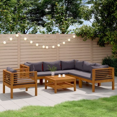 Muebles de jardín 7 pzas cojines madera maciza de acacia