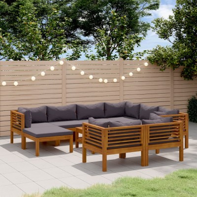 Muebles de jardín 10 pzas cojines madera maciza de acacia