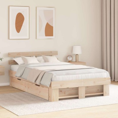 Estructura de cama Marrón 140 x 190 cm Madera maciza de pino