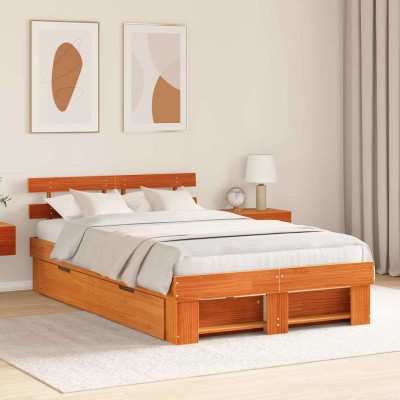 Estructura de cama con cabecera Marrón cera 120 x 190 cm