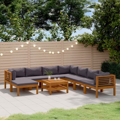 Muebles de jardín 9 pzas cojines madera maciza de acacia