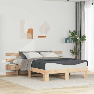 Estructura de cama con cajón Marrón Madera maciza de pino