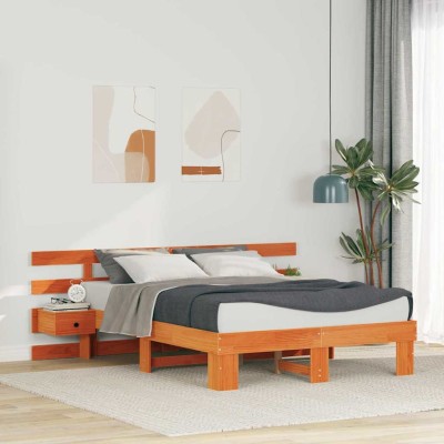 Estructura de cama con cajón Marrón Madera maciza de pino