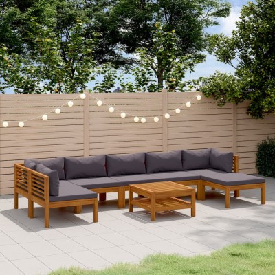 Muebles de jardín 8 pzas cojines madera maciza de acacia