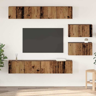 Juego de muebles de TV 6 pcs Madera vieja Mediano