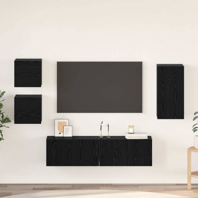 Conjunto de mueble de TV 5 pcs Roble negro Madera contrachapada