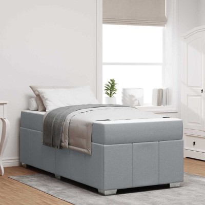 Estructura de cama con colchón Gris claro 90 x 200 cm tela