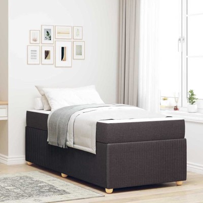 Estructura de cama con colchón Marrón oscuro 80 x 200 cm tela