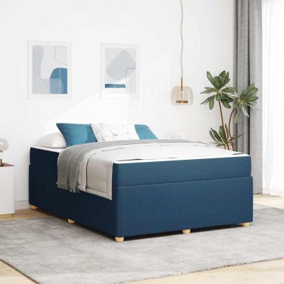 Estructura de cama con colchón Azul 160 x 200 cm tela