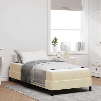 Cama tipo Box Spring con colchón Crema 90 x 190 cm tela