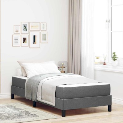 Cama tipo Box Spring con colchón Gris oscuro 100 x 200 cm tela