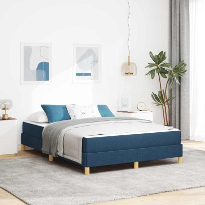 Cama tipo Box Spring Azul y marrón 140 x 190 cm