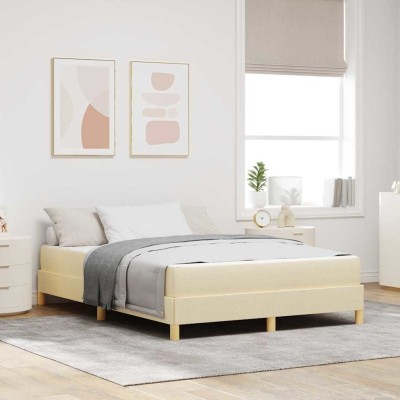 Cama tipo Box Spring Crema y marrón 160 x 200 cm