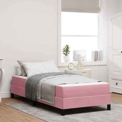 Cama box spring con colchón Rosa 90 x 190 cm Terciopelo