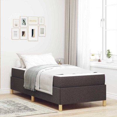 Cama tipo Box Spring Marrón y Blanco y Marrón oscuro