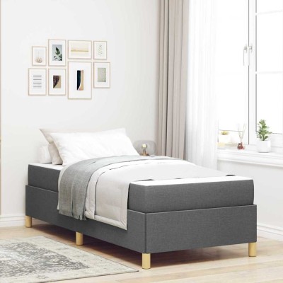 Cama tipo Box Spring con colchón Gris oscuro 100 x 200 cm tela