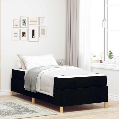 Cama tipo Box Spring Negro y Blanco y Negro 100 x 200 cm tela