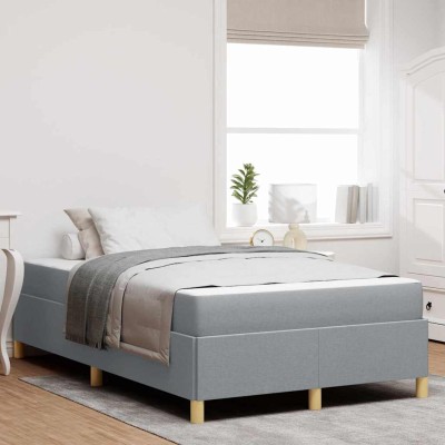 Cama tipo Box Spring Gris claro y Blanco 120 x 190 cm tela