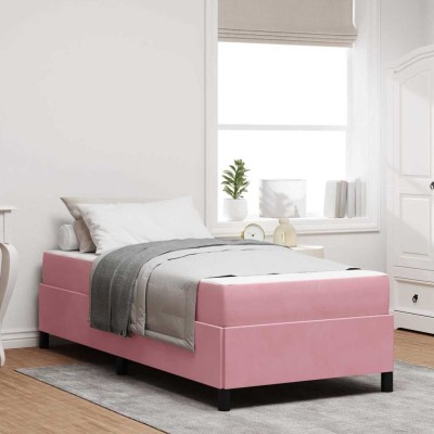 Estructura de cama Rosa y blanco 100 x 200 cm Terciopelo