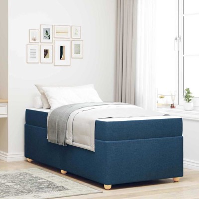 Estructura de cama con colchón Azul 90 x 190 cm tela