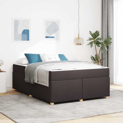 Estructura de cama con colchón Marrón oscuro 140 x 200 cm tela