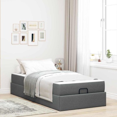 Estructura de cama con colchón Gris oscuro 100 x 200 cm tela