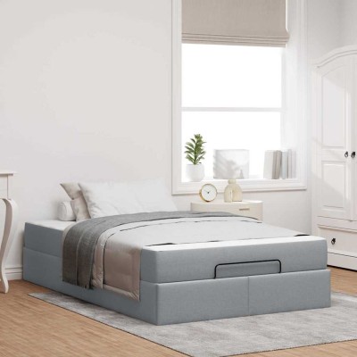 Estructura de cama con colchón Gris claro 120 x 200 cm tela