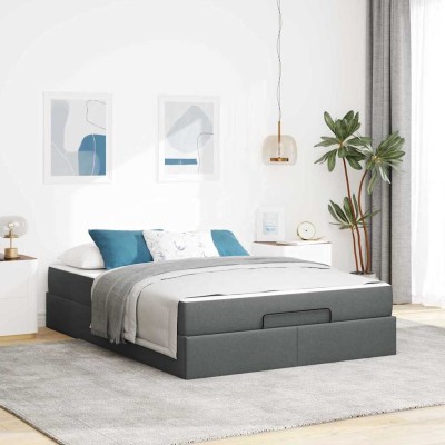 Estructura de cama Gris oscuro 160 x 200 cm tela