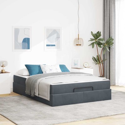 Estructura de cama Gris oscuro 140 x 200 cm Terciopelo